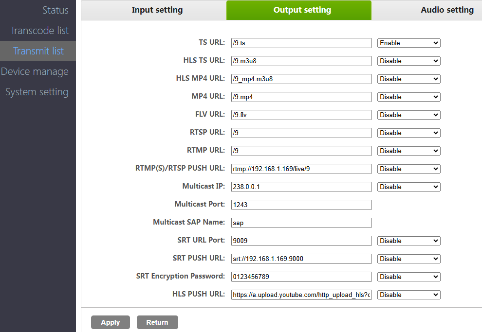 36 ch Transmit list